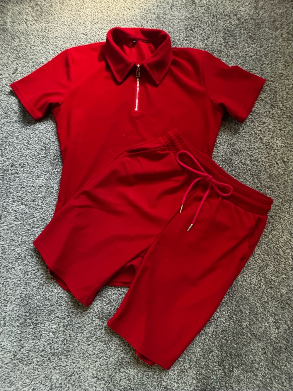 Red Short Sleeve Polo & Drawstring Shorts Set